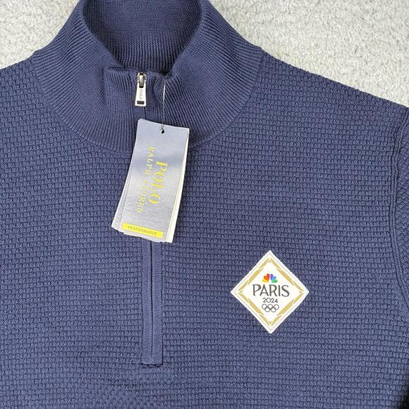 Polo Ralph Lauren Fleece Men’s Medium Blue 1/4 Zip Paris Olympics 2024 NWT - Picture 2 of 9